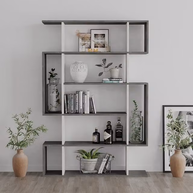 Decortie Mito Modern Wall Mounted Bookcase and Display Unit in Grey and White