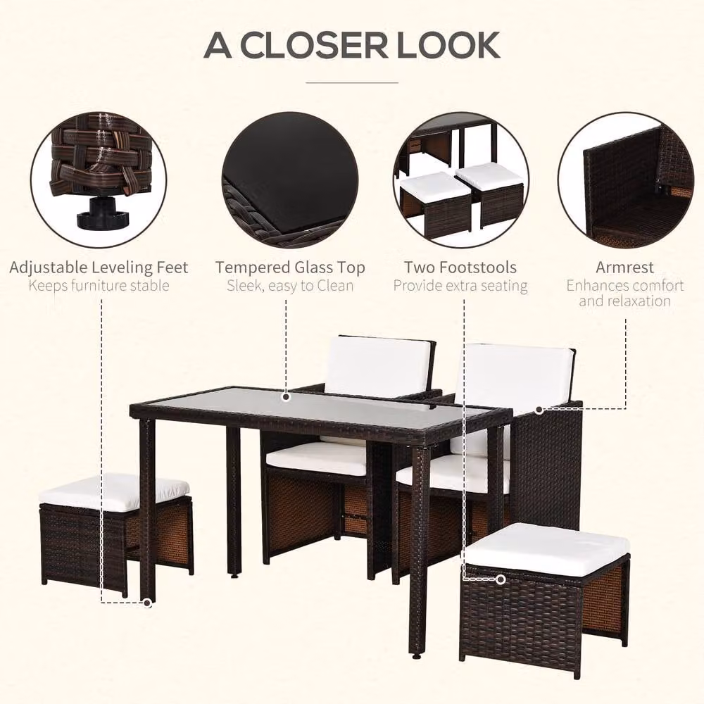 ERGOVEXA 2 Seater Rattan Cube Garden Furniture Set with 2 Stools in Brown – 7