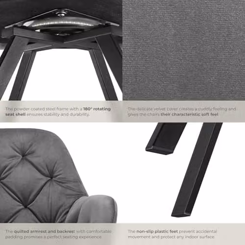 tectake Set of 2 Lucia Armchairs in Anthracite Grey with Geometric Pattern and Metal Legs – 6