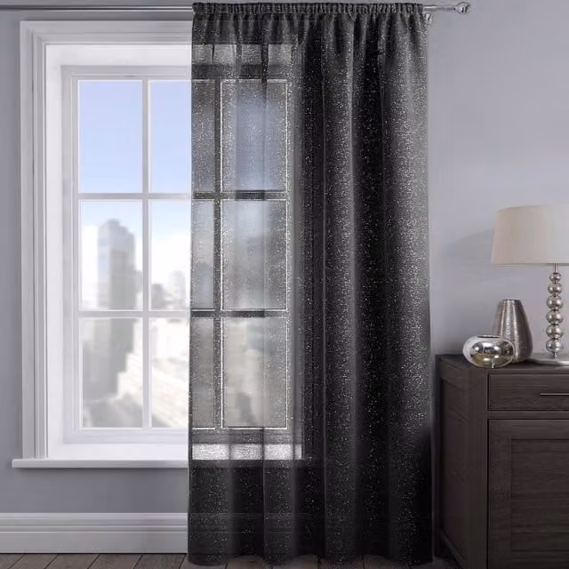 Velosso Shimmering Voile Fabric Panel in Black and Silver, Height: 182.88 cm