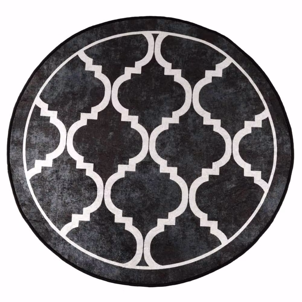 Berkfield Home Washable Round Anti Slip Rug in Black and White, Diameter: 120 cm – 1