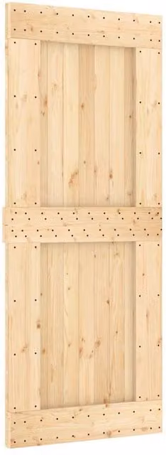 Berkfield Home Rustic Solid Wood Pine Sliding Door with Hardware Set, W: 85 cm, H: 210 cm, Light Tan