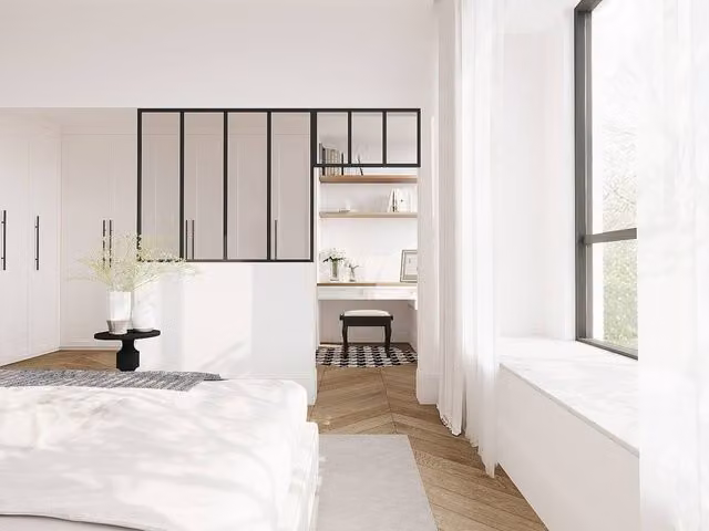 Vente-unique Studio-Style Glass Panel in Powder Coated Aluminium, Black, W: 120 cm, H: 105 cm
