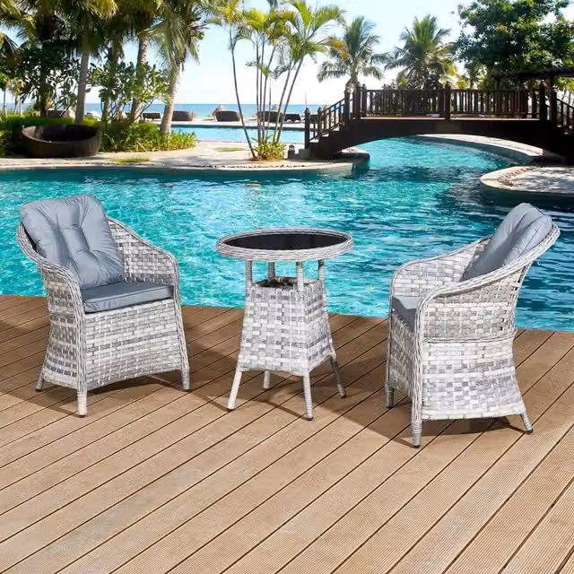 Oseasons Sicilia 2 Seat Bistro Set with Round Glass Table in Grey and Black Polyrattan