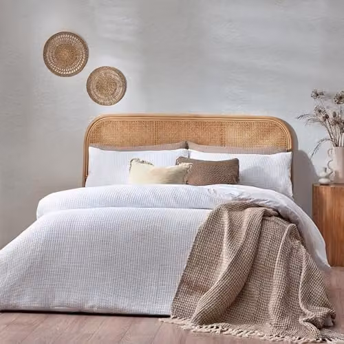 Yard Chunky Waffle 100% Cotton Duvet Cover Set in White, 90 x 200 cm