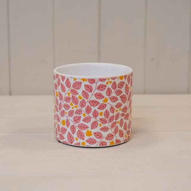 KDMD Modern Round Floral Leaf Plant Pot in Pink for Tabletop Use