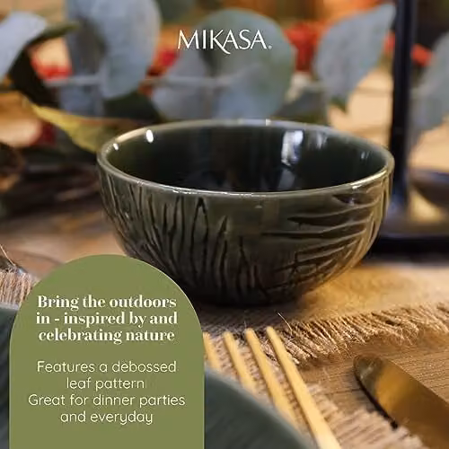 Mikasa Jardin 4-Piece Green Floral Stoneware Dip Bowl Set, Diameter: 10 cm – 4