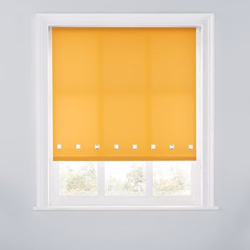 A.Unique Home Trimmable Square Eyelet Roller Blind in Ochre Yellow, W: 150 cm, H: 170 cm