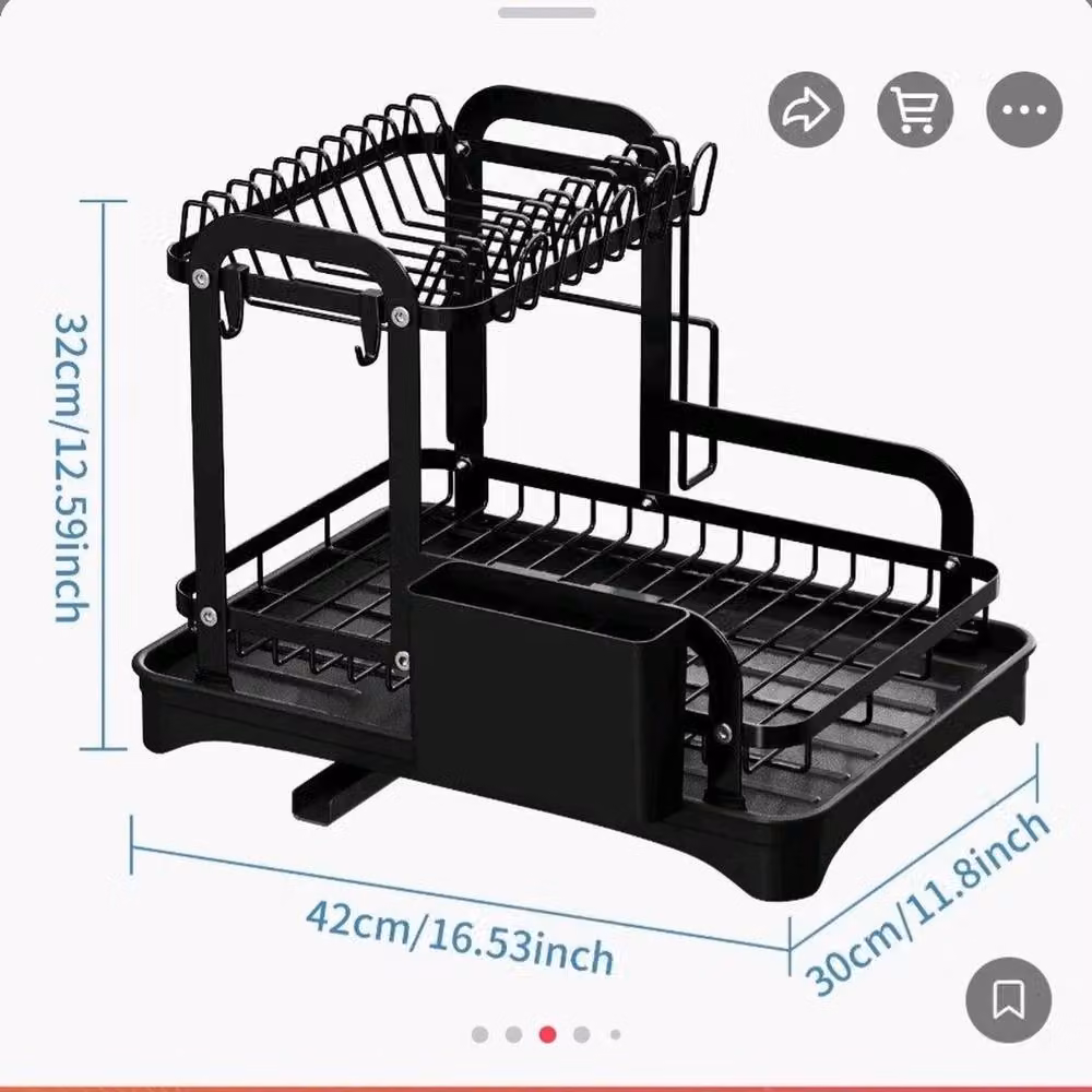 NESTLUNE 2 Tier Dish Drainer Rack with Drip Tray and Cutlery Holder, Black, W/D/H: 100 x 100 x 32 cm – 2
