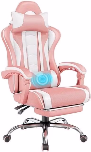 KORVIXA Ergonomic Reclining Swivel Gaming Chair in Pink with Headrest and Synthetic Leather