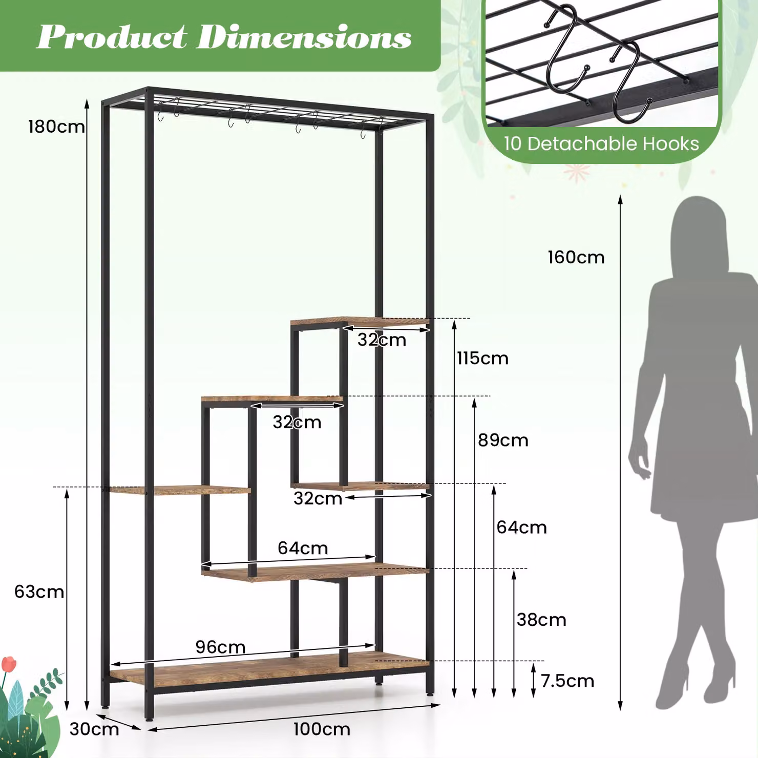 Costway 6-tier Tall Metal Indoor Corner Plant Stand and Display Rack, Black – 2