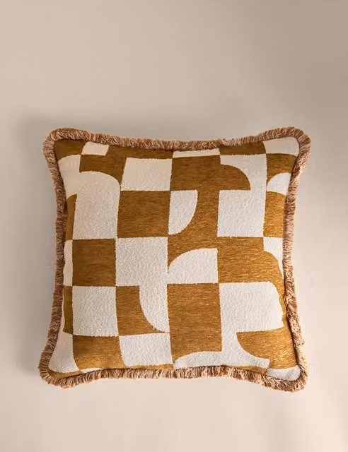 M&S Gold Chenille Geometric Jacquard Rectangular Cushion