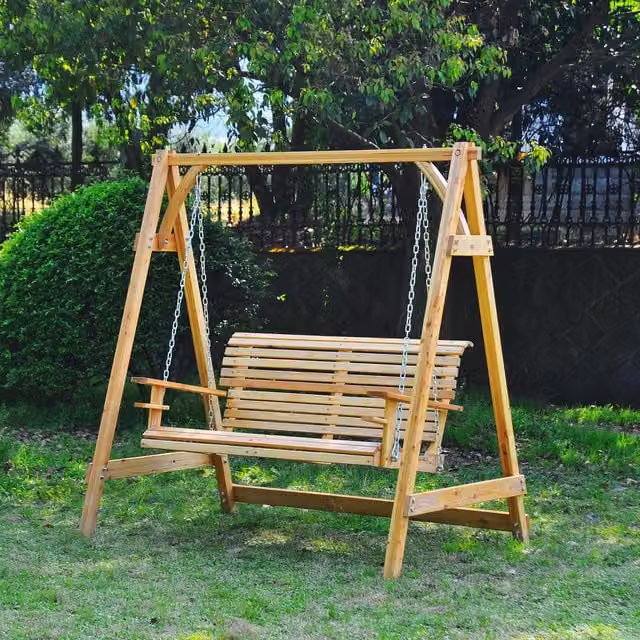 Outsunny 2 Seater Larch Wood Garden Swing in Brown, W/D/H: 125 x 185 x 240 cm