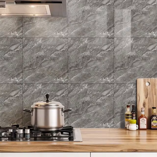 Lifeideas Set of 10 Marble Effect Adhesive Wall Stickers, Dark Grey, W/D/H: 40 x 40 x 40 cm