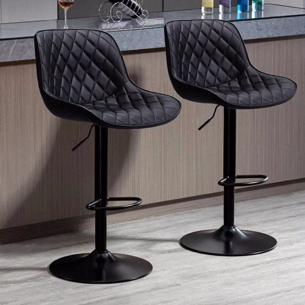 KORVIXA Set of 2 Height Adjustable Bar Stools in Black Synthetic Leather with Metal Frame, W: 60 cm, H: 75 cm – 3