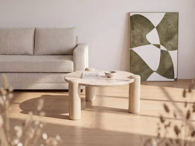 Vente-unique NARODI Round Marble and MDF Coffee Table in Beige – 1