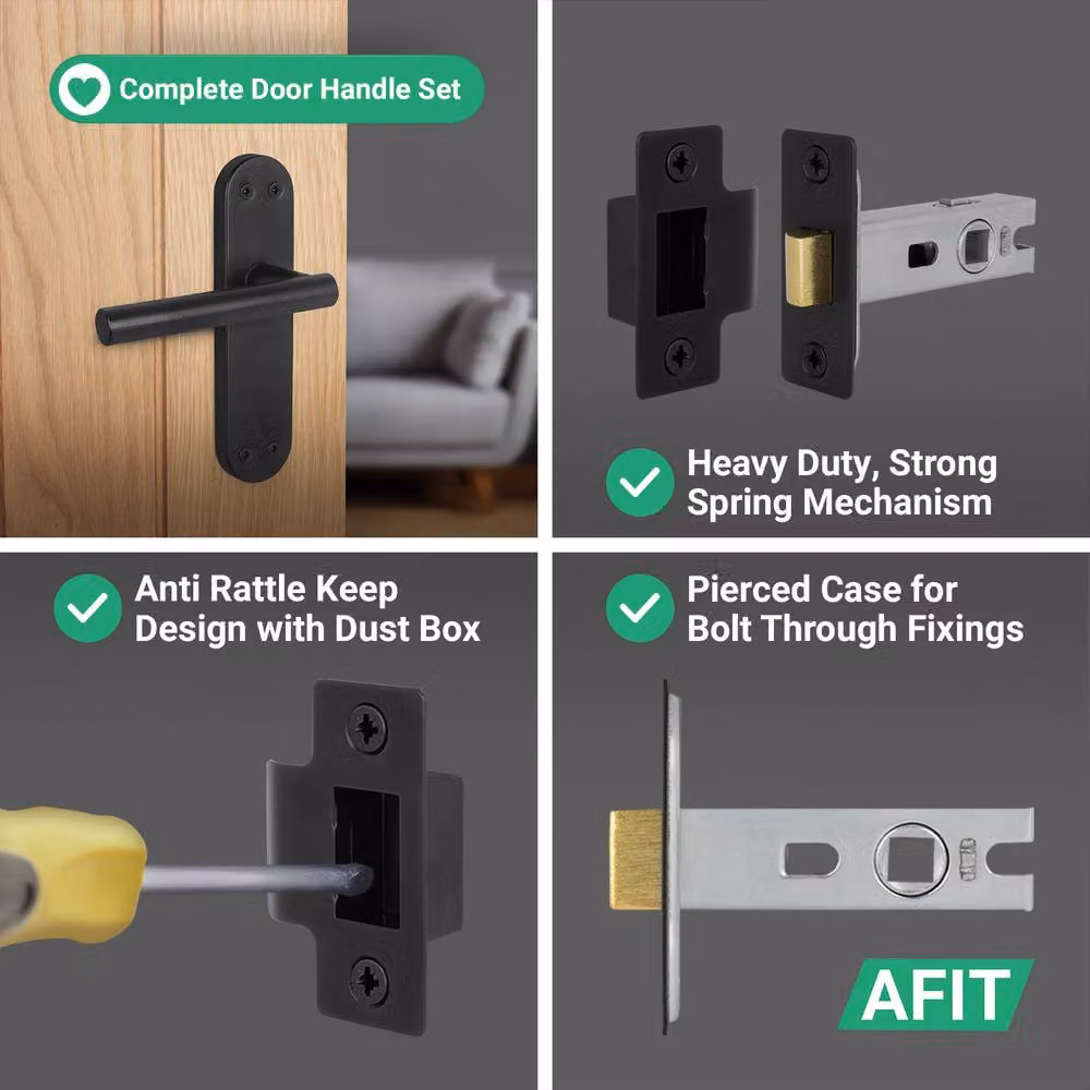AFIT Matt Black T-Bar Door Handle Latch Backplate Set, 6 Pairs, W/D/H: 15 x 15 x 1.5 cm – 4