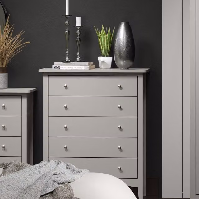 Core Como 5 Drawer Chest of Drawers in Light Grey