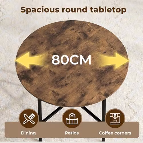 Levede Round Dining Table for 4 Adults, Brown and Black, W/D/H: 80 x 80 x 75 cm – 5