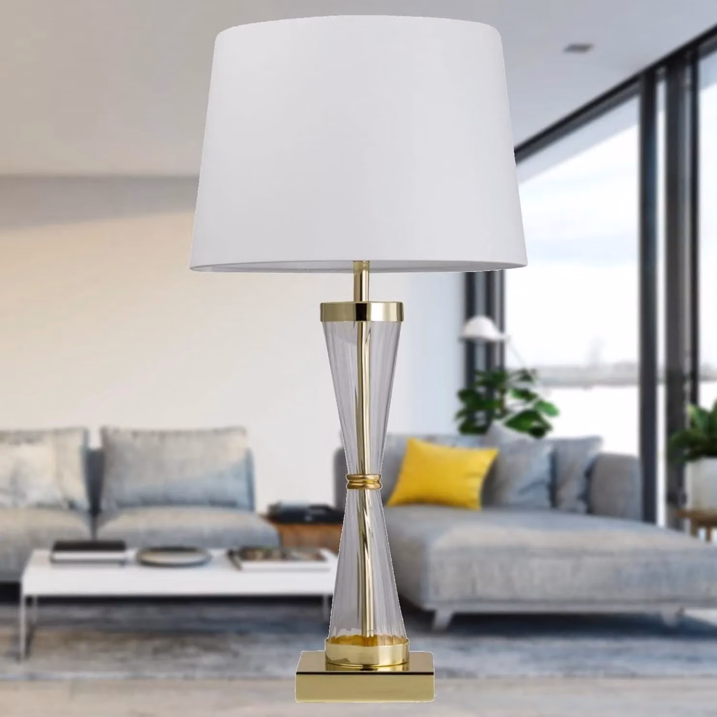 First Choice Lighting Set of 2 Gold Touch Table Lamps with White Fabric Shades – 3