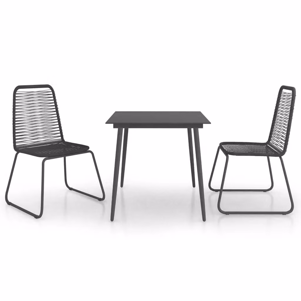 Berkfield Home 3 Piece Garden Dining Set in Black PVC Rattan and Steel – 2