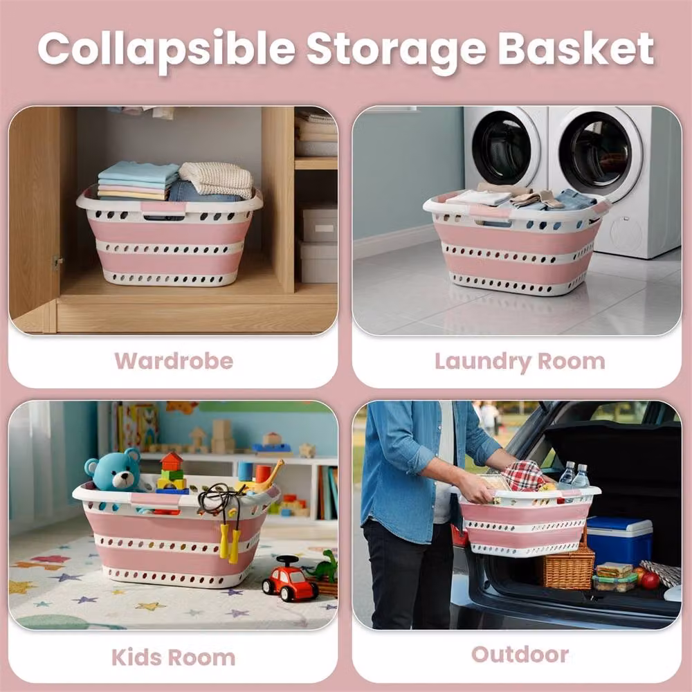 Nordara Pink Collapsible 42L Laundry Basket with Handles – 4