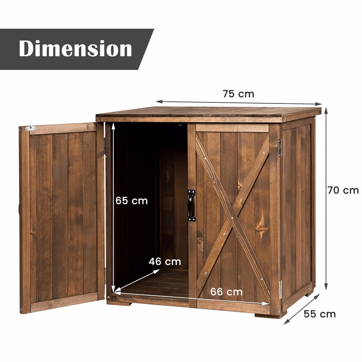 Gymax Rustic Wooden Outdoor Tool Cabinet with Double Hinged Doors, Brown – 3