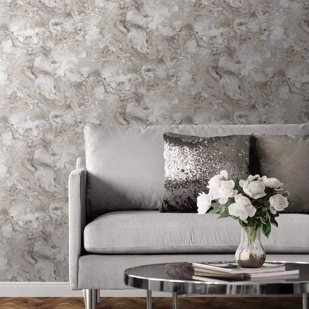 Muriva Elixir Marble Textured Abstract Wallpaper in Taupe, Beige and Grey – 2