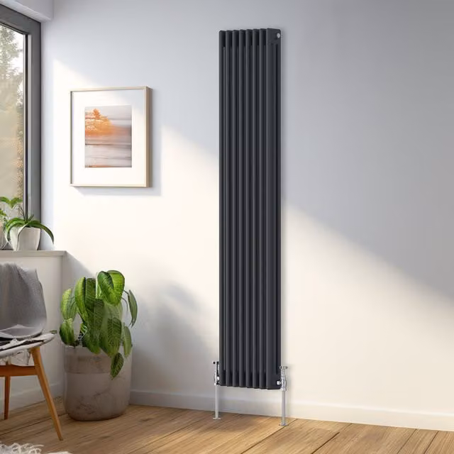 Right Radiators Anthracite Cast Iron Triple Column Vertical Radiator, H 180 cm x W 38.2 cm