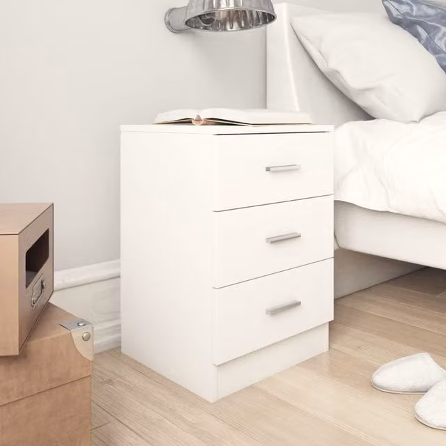 Berkfield Home White Bedside Cabinet in Engineered Wood W/D/H: 38 x 35 x 56 cm