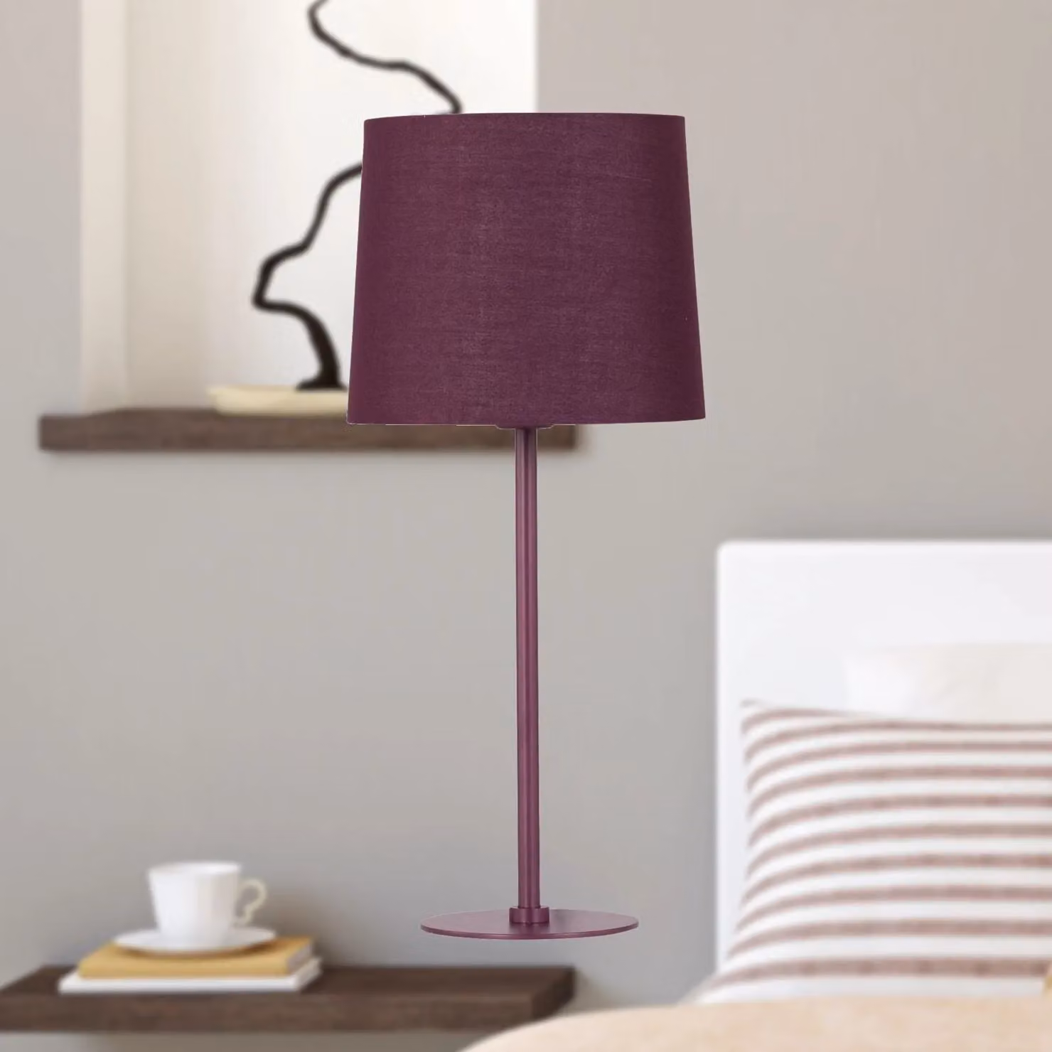 First Choice Lighting Set of 2 Burgundy Fabric Tabletop Lamps, H 40 cm x W 18 cm x D 18 cm – 3