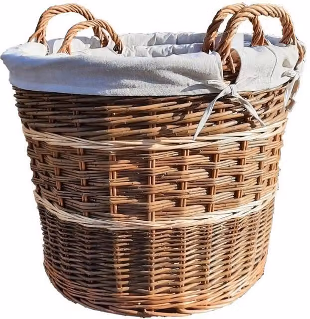 Red Hamper Set of 2 Brown Open Weave Rattan Log Baskets with Cotton Lining