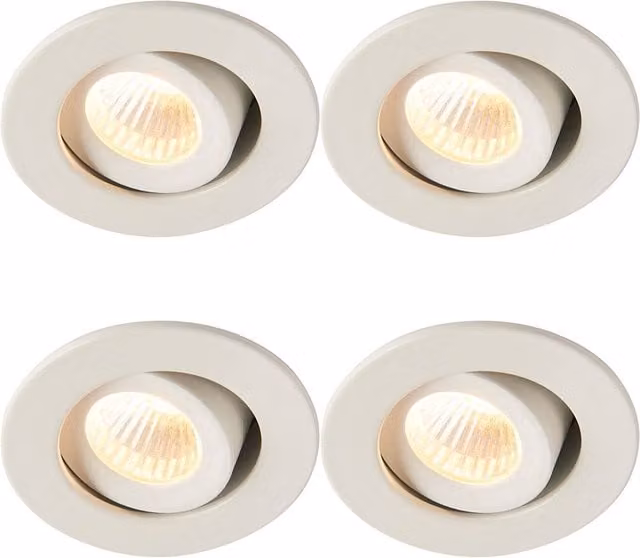 Loops 4 Pack Micro Adjustable Recessed LED Ceiling Downlight, 4W Warm White, Matt White