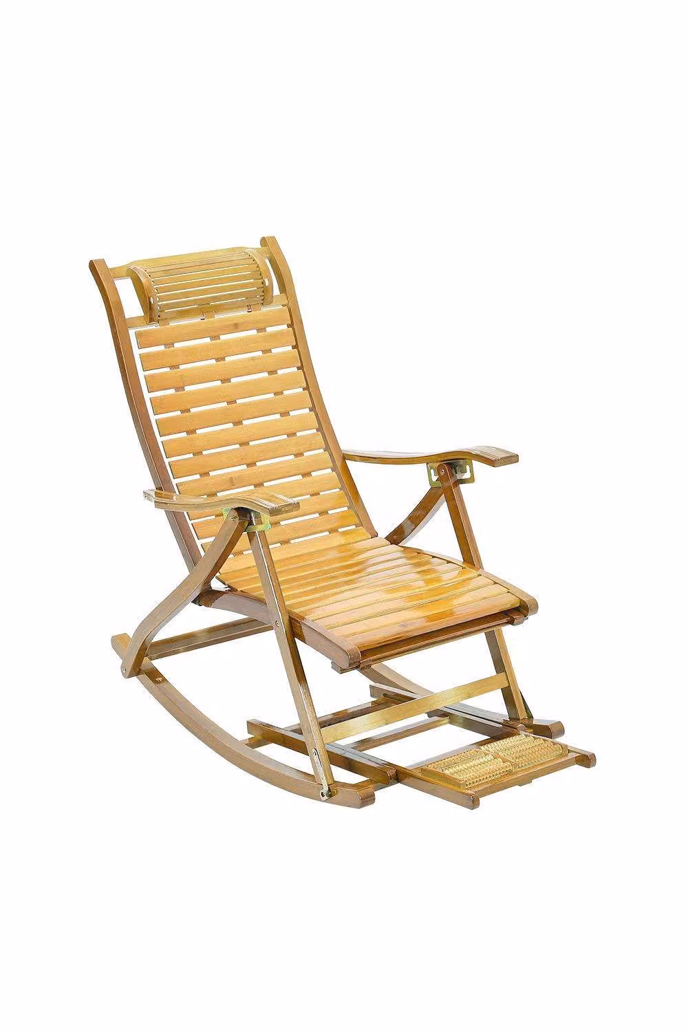 Garden Sanctuary Bamboo Foldable Recliner Outdoor Rocking Chair in Natural Brown – 3