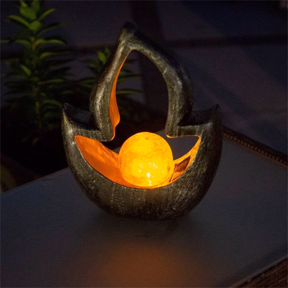 NESTLUNE Solar Powered LED Resin Garden Ornament Flame Light in Dark Grey, H 100 cm x W 15 cm – 3