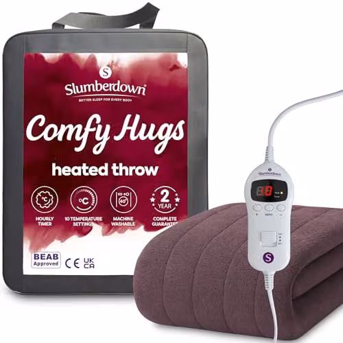 Slumberdown Comfy Hugs Fleece Electric Heated Throw Blanket in Purple, W/D/H: 130 x 160 cm