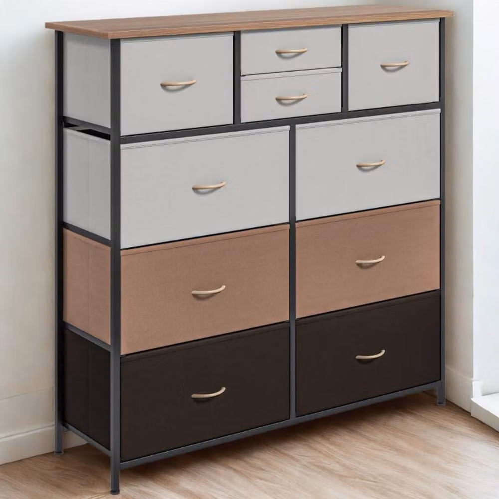 FURNOS Industrial 10 Drawer Chest Storage Unit in Brown, W/D/H: 100 x 30 x 100 cm – 4