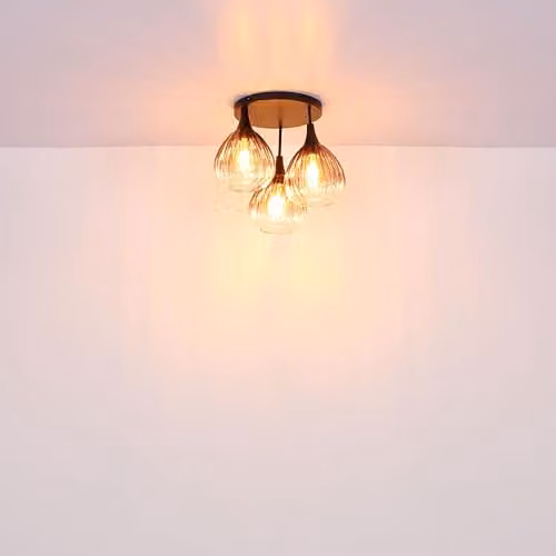 Netlighting Globo Lighting Modern Round Ceiling Light with 3 Transparent Glass Shades in Black, Diameter: 44 cm – 3