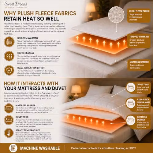 Sweet Dreams White Plush Fleece Heated Mattress Cover Double W/D/H: 193 x 137 x 40 cm – 4