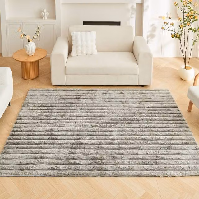 Gaveno Cavailia Shum Grey Faux Fur Rectangular Rug, W: 160 cm, D: 230 cm