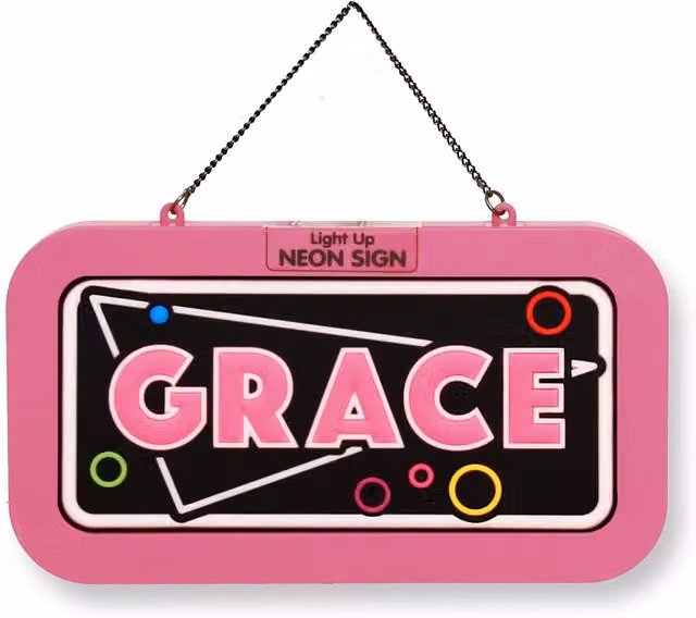 History & Heraldry Grace Pre-personalised Light-Up Neon Bedroom Sign in Pink
