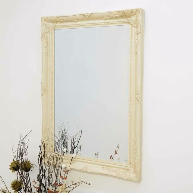 MirrorOutlet Classic Rectangular Wall Mirror in Beige and White, W: 108 cm, H: 78 cm
