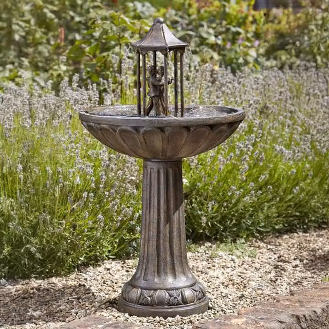 Primrose Dancing Couple Solar Powered Bird Bath and Water Feature Fountain in Grey