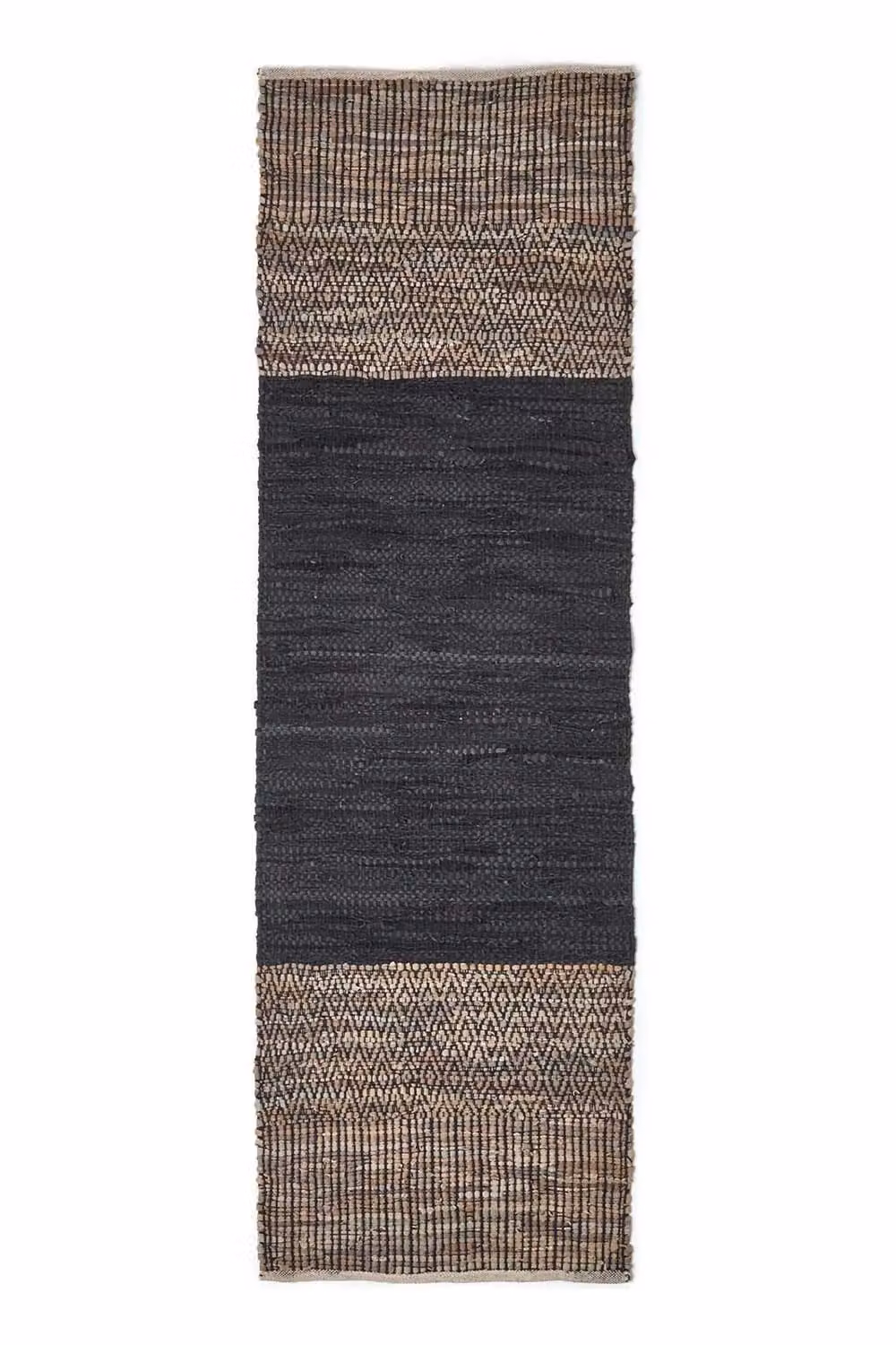 Homescapes Black Leather Handwoven Herringbone Hallway Runner, W/L: 66 x 200 cm – 2