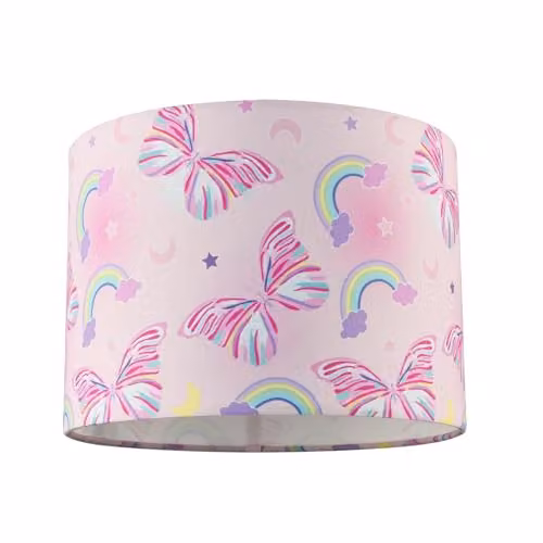 Happy Homewares Pink Butterfly and Rainbow Fabric Lampshade, W/D/H: 25 x 25 x 18 cm – 1