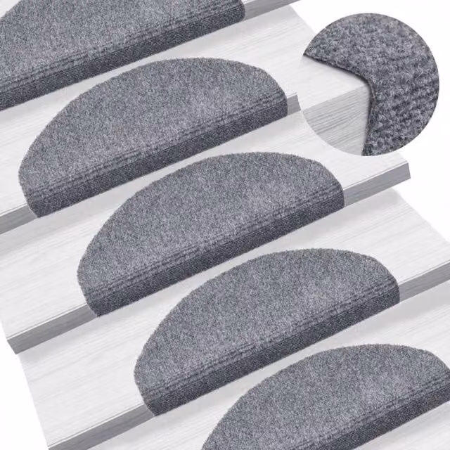 Berkfield Home Self-adhesive Needle Punch Stair Mats, 10 Pieces, Light Grey, W: 65 cm, D: 21 cm, H: 4 cm