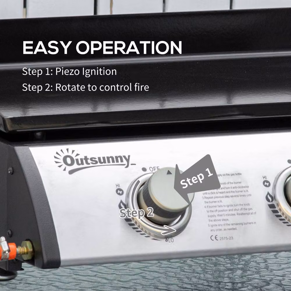 Rolipo 3 Burner Gas Plancha BBQ Grill 9kW Non-Stick Tabletop in Silver – 6