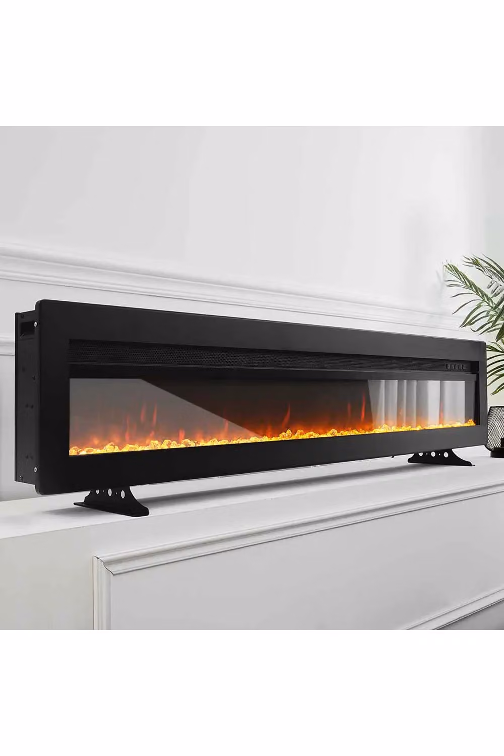 Living and Home 60 Inch 3-in-1 Recessed Electric Fireplace, 1800W with 12 Adjustable Multicolour Flames and Remote Control, Black – 3