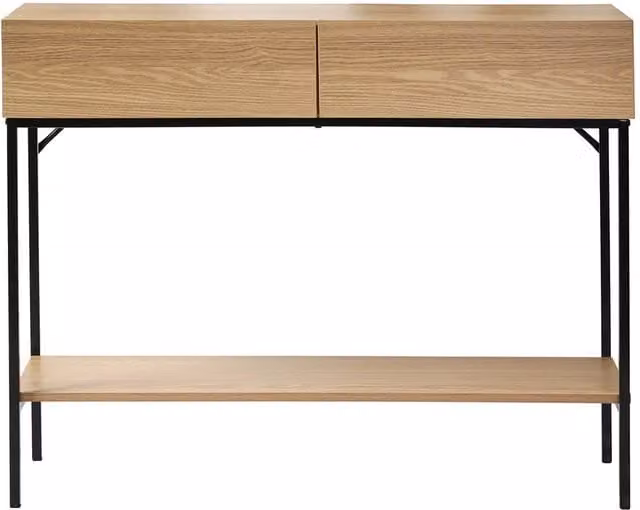 CALICOSY Industrial Console Table with 2 Drawers and 1 Shelf in Light Brown, W: 100 cm, D: 35 cm, H: 81 cm – 1