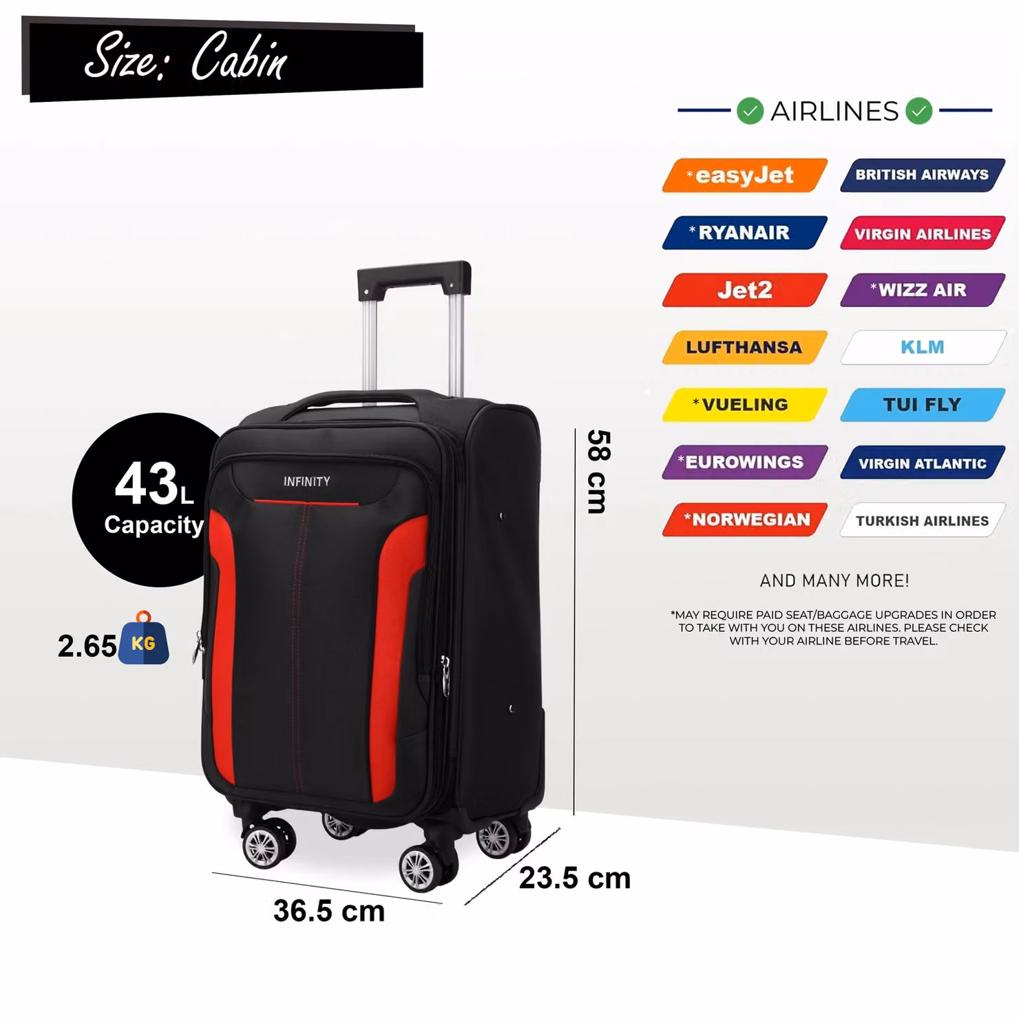 Infinity Leather Expandable Soft Shell Suitcase and Carry On Cabin Bag Set, Black – 4